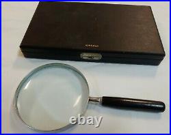 USA ATCO 4 Metal and wood Hand Magnifying Glass Lens Black Kinsman Fitted Case