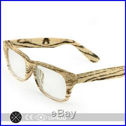 Unisex Pine Wood Style Frame Geek Nerd Clear Sunglasses Glasses Free Case S064