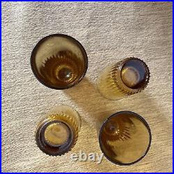 VTG Apco Japan Wood Pirate Treasure Chest Amber Glass 2 Decanters 4 Shots