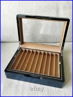 Venlo Company 20 Pen Case Wood Veneer with Glass Top NEW