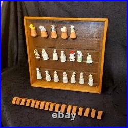 Very Unique 19 piece Thimble collection in wood with glass front case