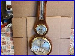 Victorian Barometer In Mahogany Wood Case, Convex Glass, Silvered Dials