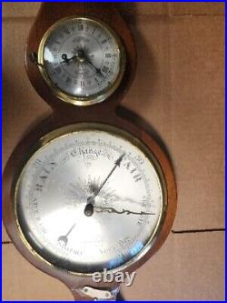 Victorian Barometer In Mahogany Wood Case, Convex Glass, Silvered Dials