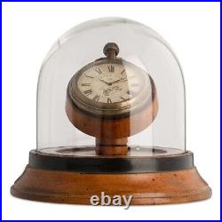 Victorian Watch Encased in Hand Blown Glass Dome, Cherry Wood Base