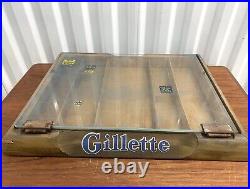 Vintage 1950s Gillette Razor Blade Wood Glass Counter Top Display Case