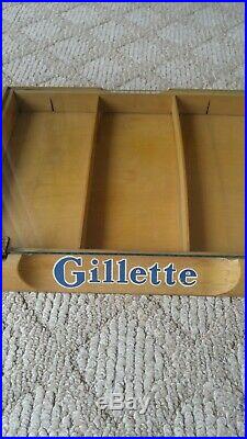 Vintage 1950s Gillette Razor Wood and Glass Store Display Case