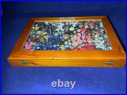 Vintage 300 Buttons on Pins Collection Arranged in Wood and Glass Display Case