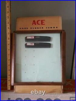 Vintage ACE Hard Rubber Combs Store Countertop Display Case WOOD + GLASS