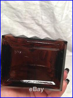 Vintage Amber Glass Diamond Pattern Empty Decanter Set WithWood Case Made In Spain