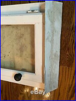 Vintage Antique Primitive White Wood Notice Message Wall Board Glass Door Case