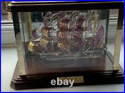 Vintage Art Glass Model of Endeavour Sailing Ship in Wood & Glass Case Mirror