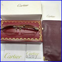 Vintage Cartier Gold and Wood Template 140 Rimless Glasses/Sunglasses withBox, case