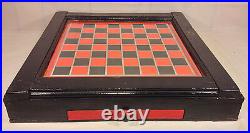 Vintage Checkerboard in Antique Wood Case in Drawer Glass Top