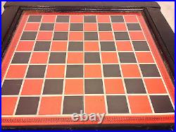 Vintage Checkerboard in Antique Wood Case in Drawer Glass Top