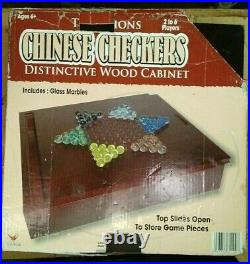 Vintage Collectible Chinese Checkers Glass Marbles Fun Family Game Wood Case