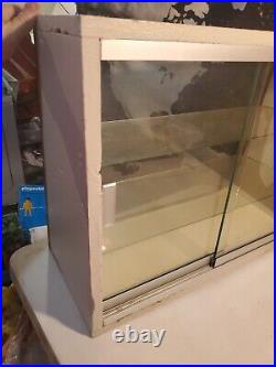 Vintage Custom Made Wooden Sliding Glass Tabletop Store Display Curio Cabinet