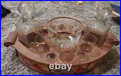 Vintage- Cut Glass Liquor Decanters- With Glasses and Serving Tray