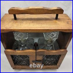 Vintage Decanter Set in Wood Carrier Bourbon Scotch