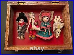 Vintage Elaborate Hand made Set 4 Alice in Wonderland Miniature Dolls Case WOW