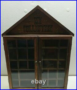 Vintage Enesco 1977 display miniature Shadow Box Case Glass Door Wood Wall Mount