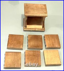 Vintage Faux Book Wood Decor Encyclopedia Barware Square Glass Coasters Cased