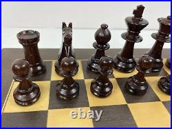 Vintage French Staunton Chess Set Glass Eye Knights Case Board