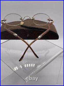 Vintage GOLD AND WOOD Rimless Eyeglasses Natural Wood With Case Rare Unique