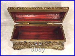 Vintage Glass Jeweled Jewelry Box Wood with Domed Top