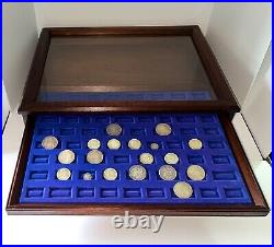Vintage Glass Top Mahogany Tabletop Display Storage Case Cabinet Slide In Tray
