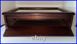 Vintage Glass Top Mahogany Tabletop Display Storage Case Cabinet Slide In Tray