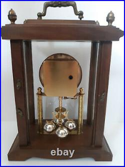 Vintage Hamilton Mantle Clock Made In Germany Wood Case Glass Backing Handle