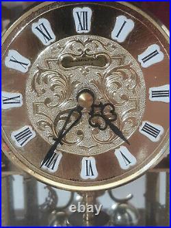 Vintage Hamilton Mantle Clock Made In Germany Wood Case Glass Backing Handle