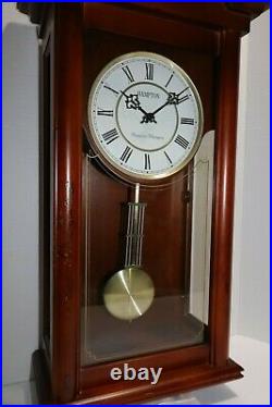 Vintage Hampton Westminster Whittington Chime Wall Clock Glass Wood Case