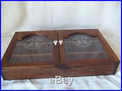 Vintage Hanging Table Top Wood & Glass Display Cabinet Case 2 Shelves 23 x 13