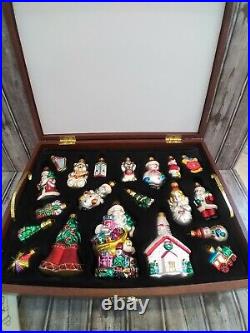 Vintage Holiday Lane Glass Ornaments In wood Collections Case hand blown