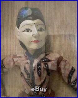 Vintage Japanese Asian Wayang Golek Stick Puppet In Wood & Glass Display Case