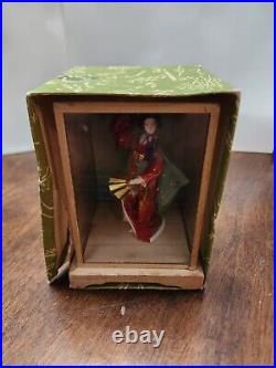 Vintage Japanese (Box Dated 1924) Geisha Doll In Glass Wood Case