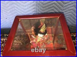 Vintage Japanese Geisha Doll Glass Wood Case