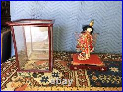 Vintage Japanese Geisha Doll Glass Wood Case