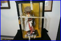 Vintage Japanese Geisha Doll in Glass & Wood Display Case, 15 Doll, 19 Case