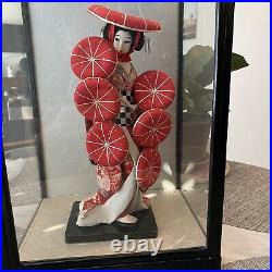 Vintage Japanese Geisha Doll with Glass & Wood Case