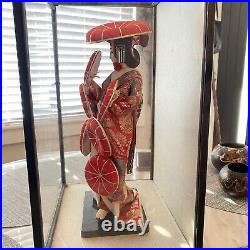 Vintage Japanese Geisha Doll with Glass & Wood Case