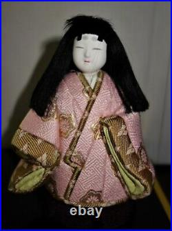 Vintage Japanese Geisha Porcelain Doll in Wood & Glass Case