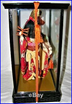 Vintage Japanese Gofun Geisha Doll in Wood/Glass Case Cabinet