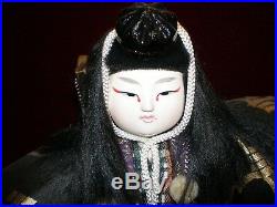 Vintage Japanese Kimekomi Doll Benkei Feudal Monk Wood and Glass Sided Case