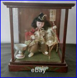 Vintage Japanese Kimono Samurai Doll With Weapons In Wood & Glass Case