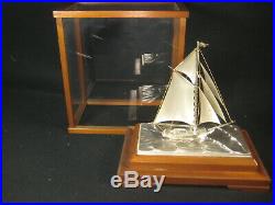 Vintage Japanese Sterling 960 Silver Sloop Sailboat In Wood Frame Glass Case