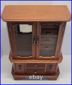 Vintage Jewelry Box Cabinet Mirror Music Box Vanity Ring Armoire Organizer Wood