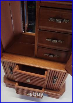 Vintage Jewelry Box Cabinet Mirror Music Box Vanity Ring Armoire Organizer Wood