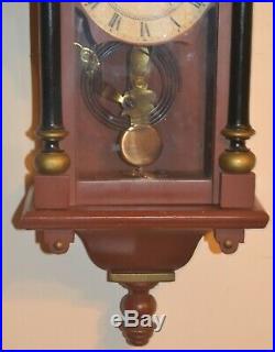 Vintage Large Hanging Wall Clock Double Key Wind Wood Case Glass Door